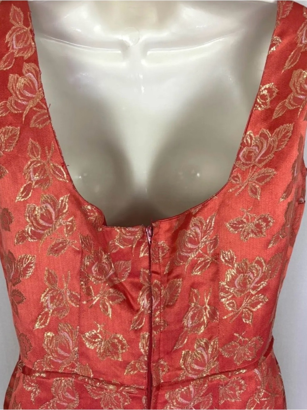 Vintage 60s Brocade Metallic Midi Column Sleeveless Floral Cocktail Dress - Picture 6 of 9